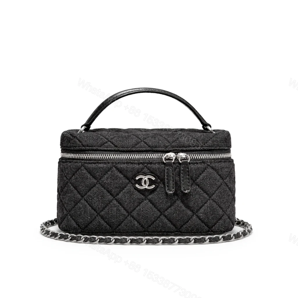 Chanel Classic Vanity With Chain Silver Tone Denim Black 19cm — view 1