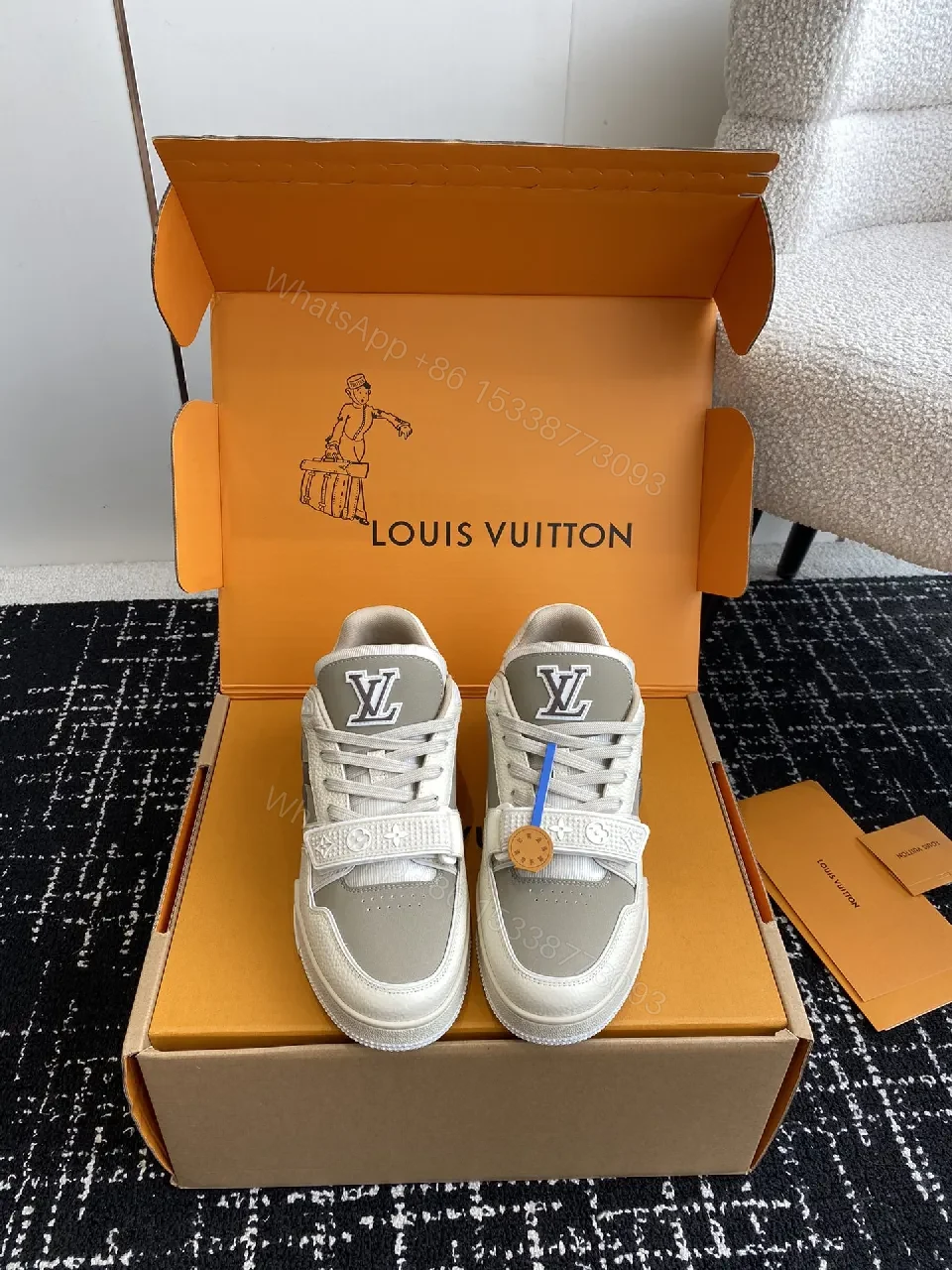 View 4 of Chunky Luxury Sneaker: Neutral Leather, Velcro Strap, High-Top Footwear