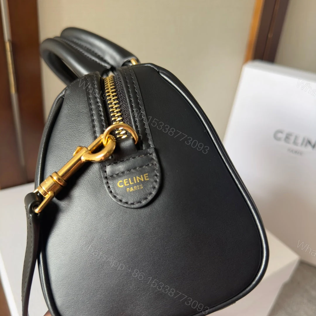 View 4 of CELINE SMALL BOSTON BAG IN SMOOTH CALFSKIN WITH CUIR TRIOMPHE BLACK