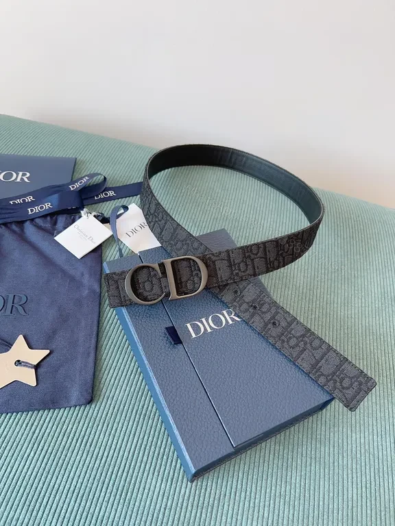 View 3 of Patterned Luxury Belt with Signature Buckle Belt, Monogram Calfskin, Dior-style