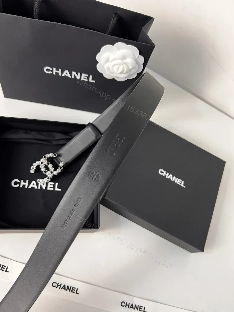 View 6 of Pearl Crystal Logo Belt – Black Strap, Luxe Everyday Style