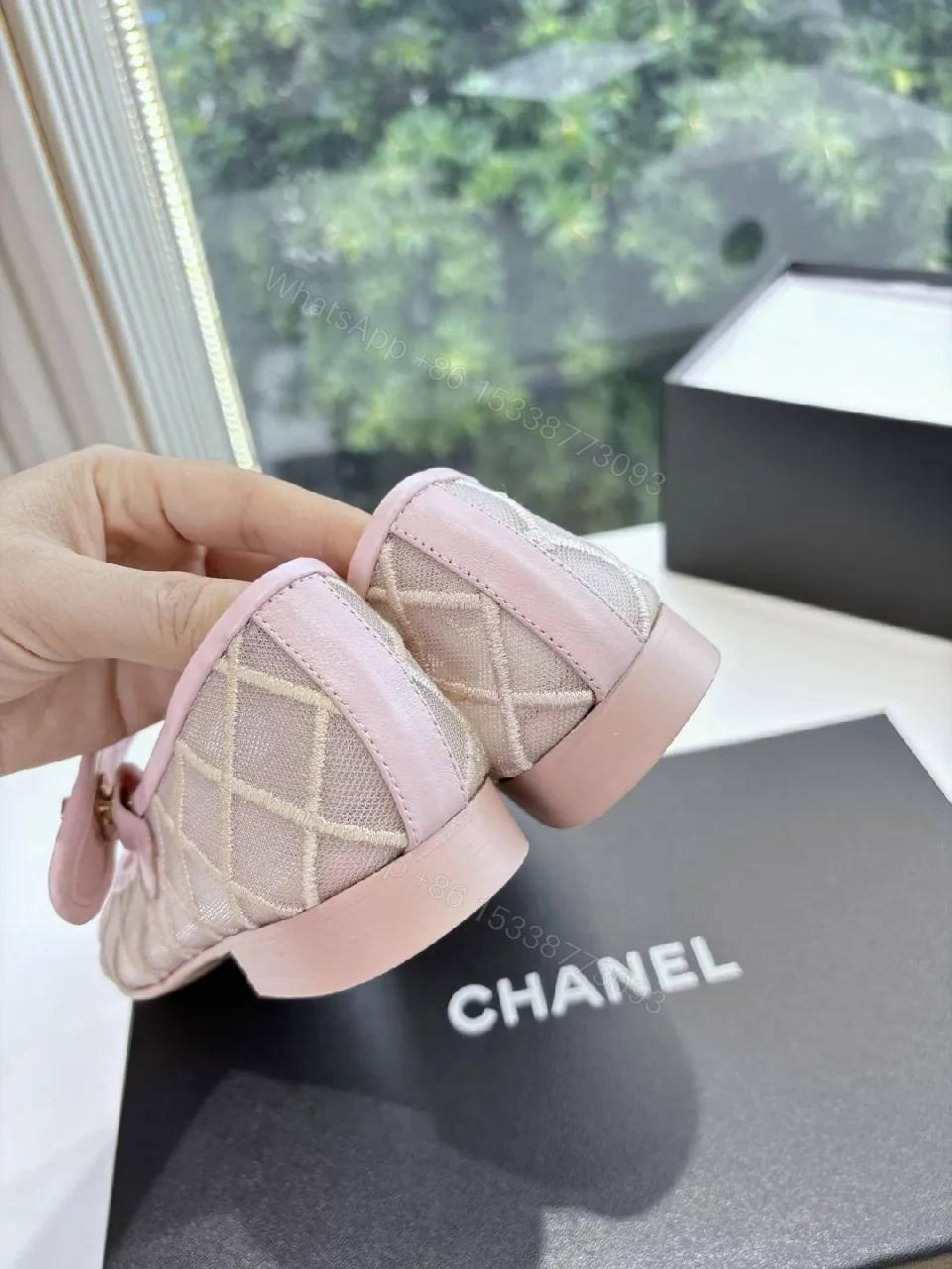 View 6 of Pink Quilted Mary-Jane Flats with Black Cap Toe