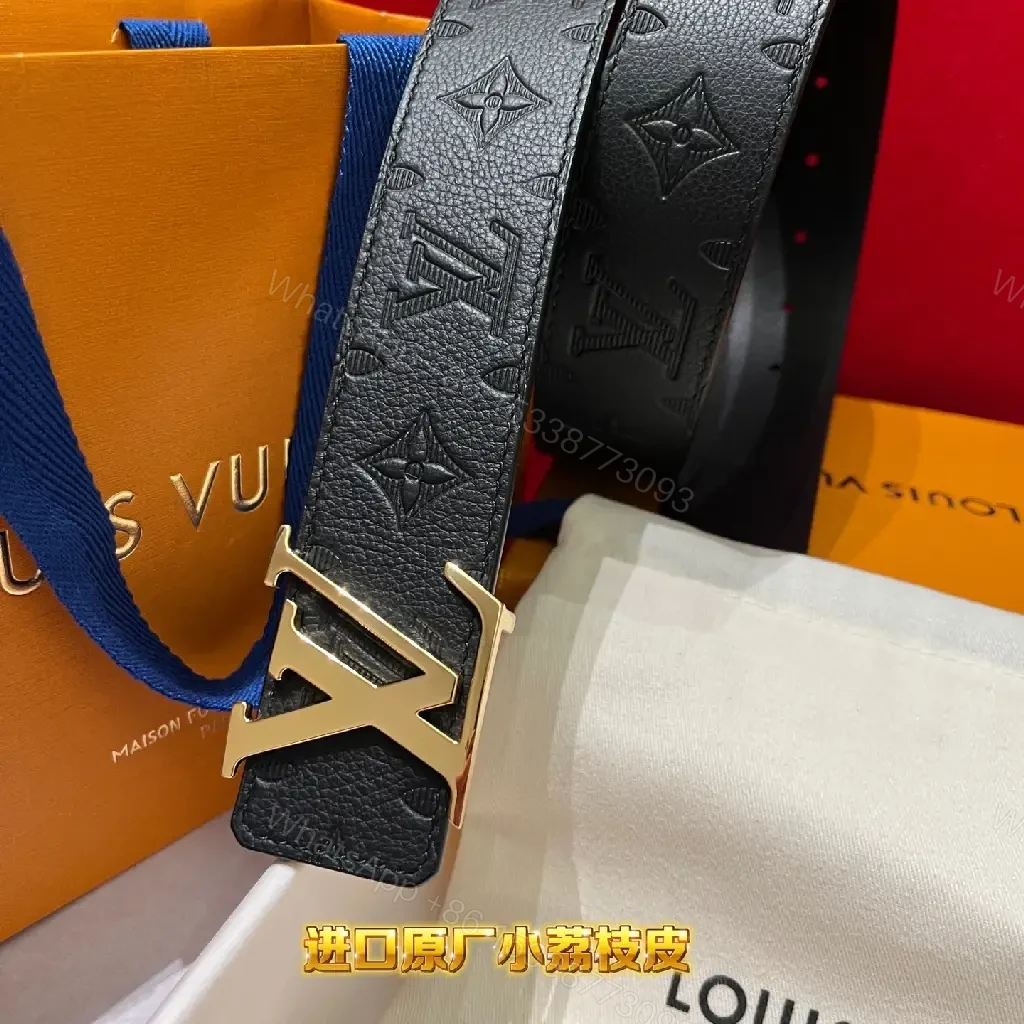 View 2 of Monogram Leather Belt: Elegant, Gold Buckle, Full-Grain Style