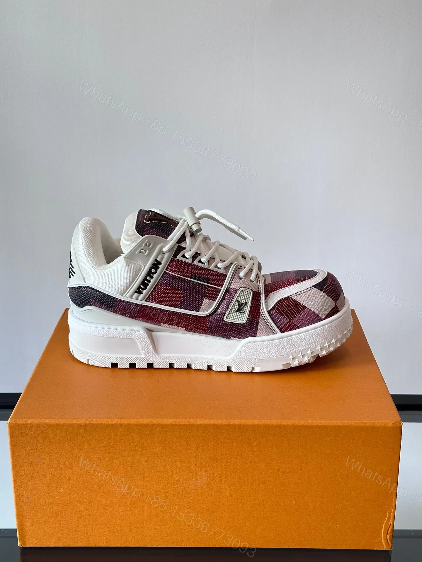 View 6 of LV Men Burgundy Canvas White Leather Sneakers
