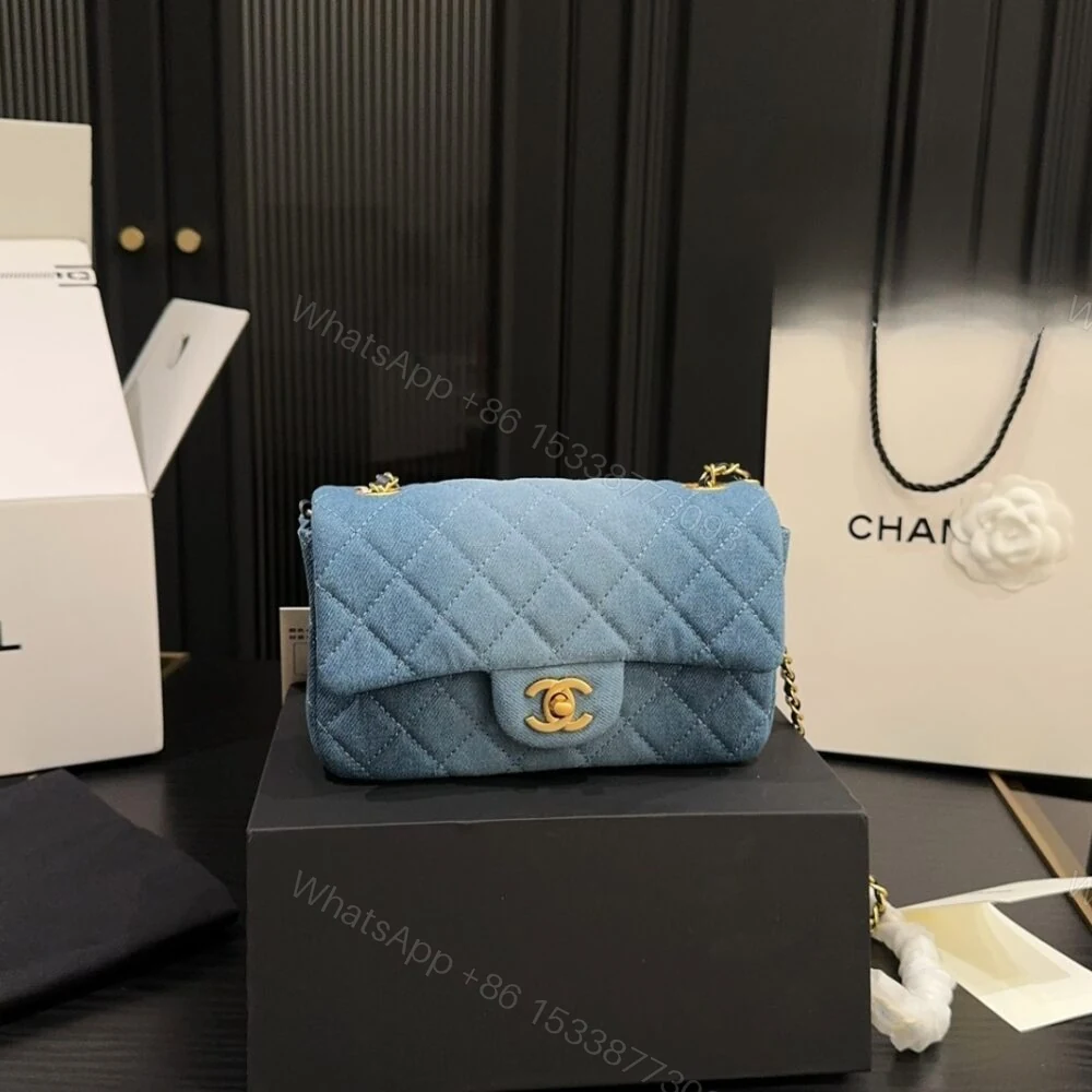 View 2 of Chanel Classic Handbag Washed Denim And Gold Tone Metal Blue 19Cm A01112 B16747 NX158