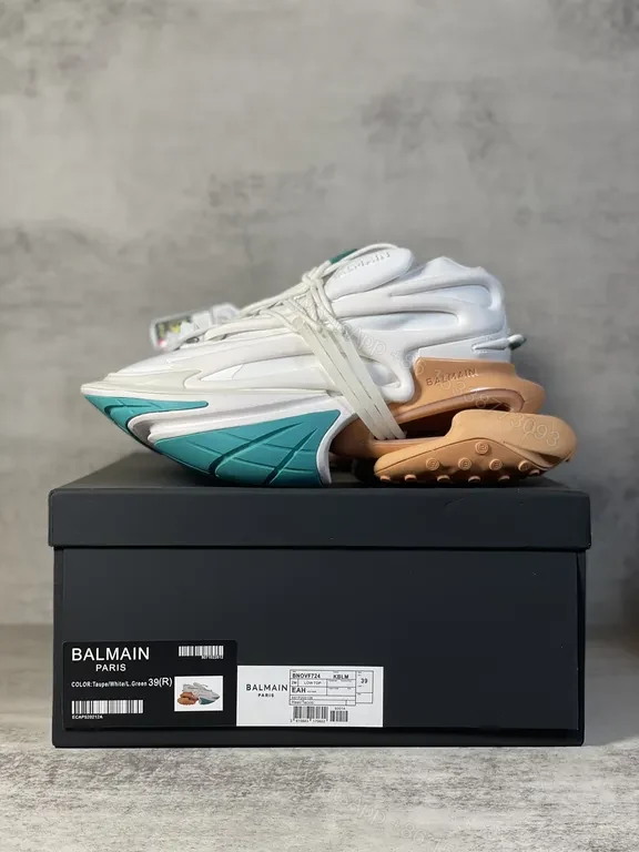 View 5 of White Teal Accented Futuristic Balmain-Inspired Chunky Sneaker