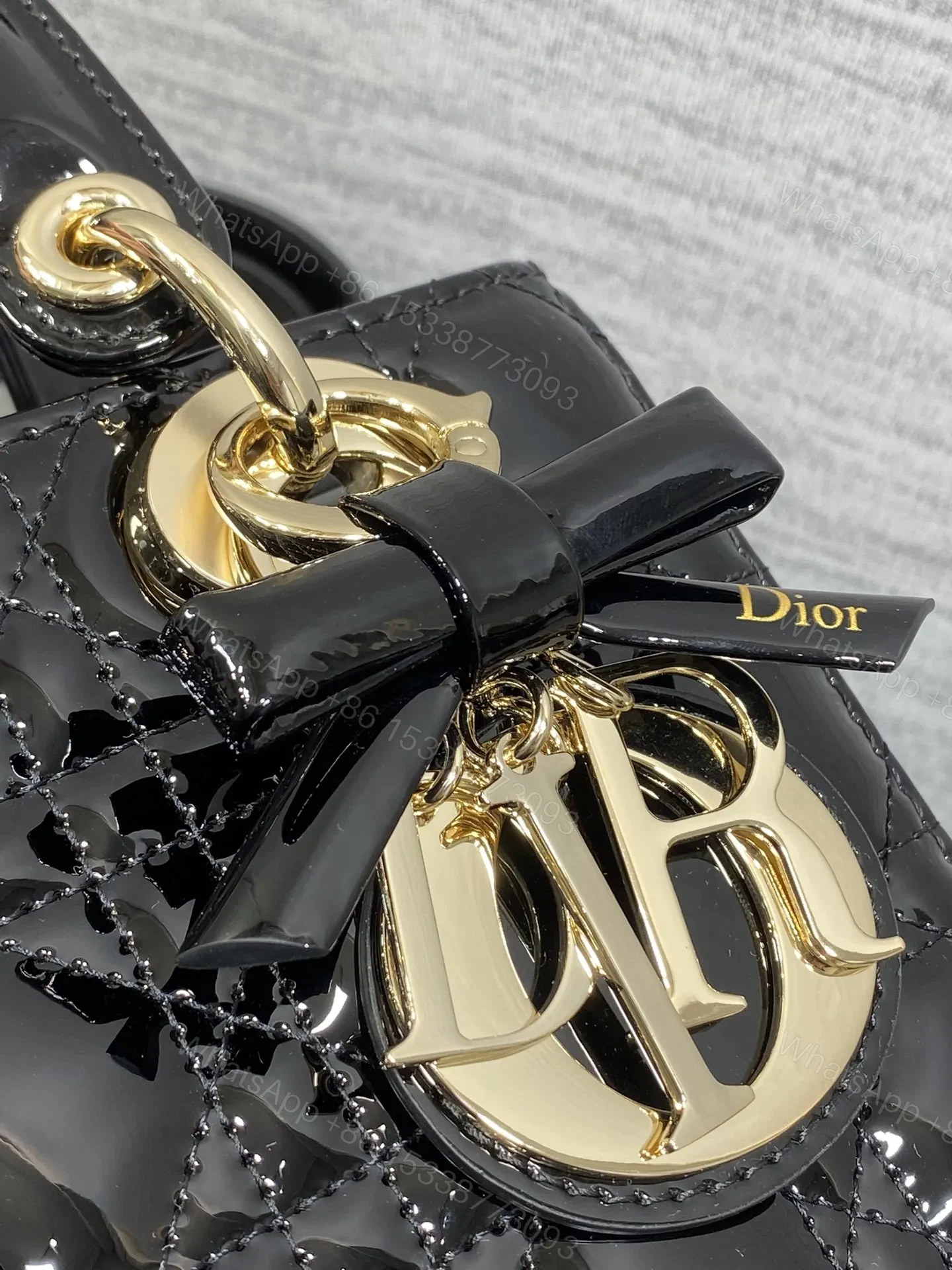 View 3 of Christian Dior Small Lady Dior bag in Black Patent