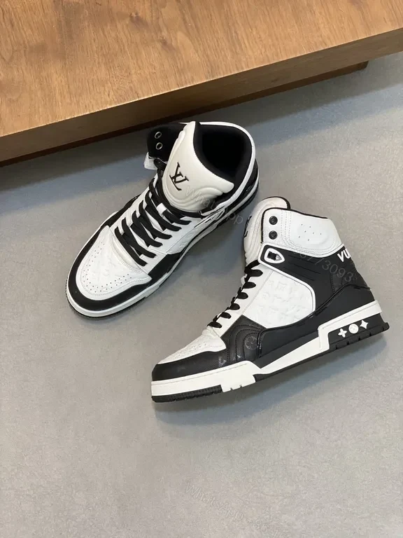 View 6 of Bold Contrast LV High-Top Sneaker: Luxury Streetwear Comfort