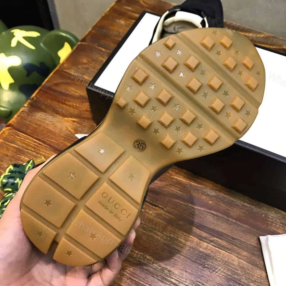 View 4 of GUCCI RHYTON LEATHER SNEAKER WITH GUCCI LOGO