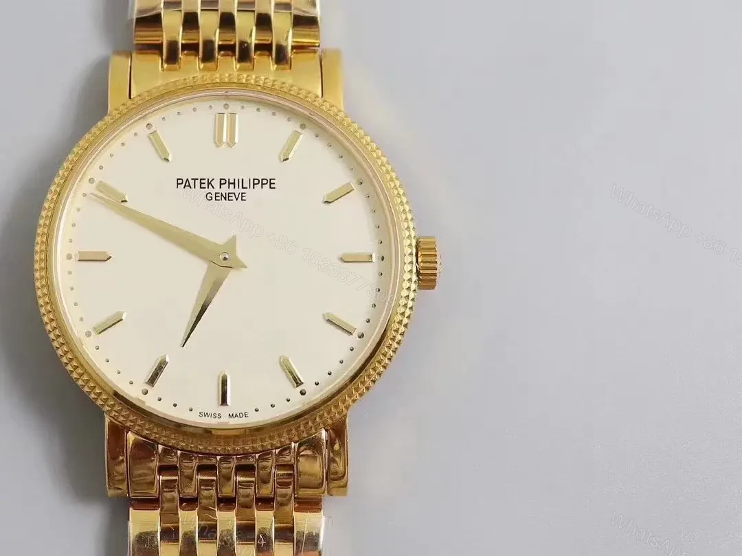 View 4 of Patek Philippe Calatrava 5120G Gold Watch with White Dial Roman Numerals and Baton Hands Ultra Thin Design with Italian Leather Strap