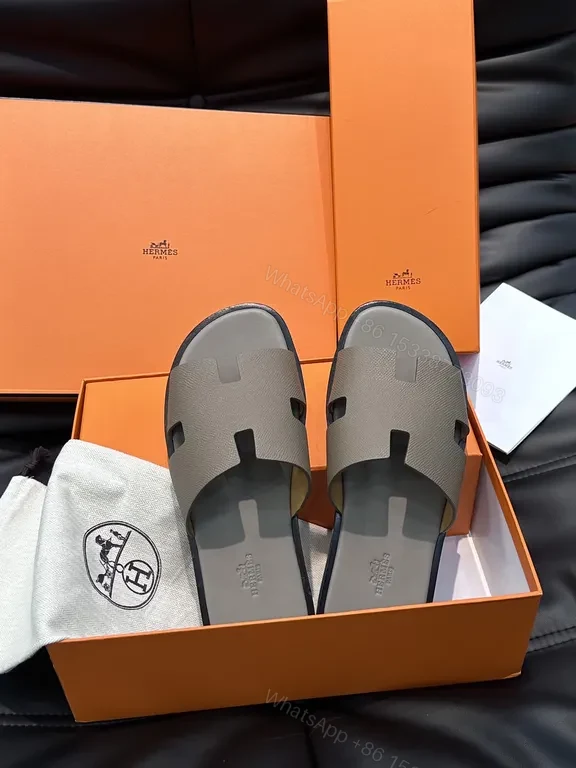 View 8 of Hermes Oran H-Cutout Leather Sandal â€“ Taupe Calfskin Luxury
