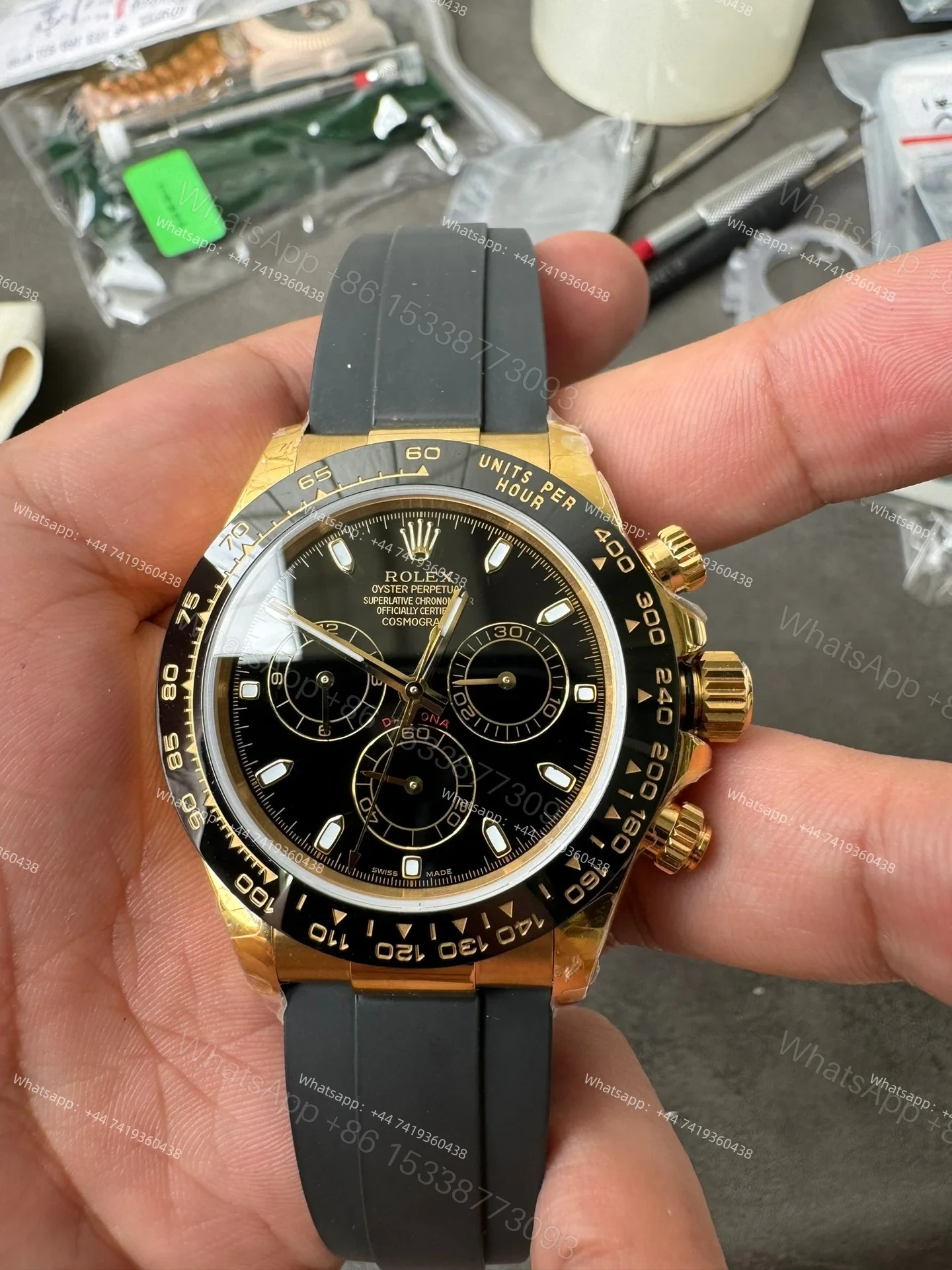 View 10 of Rolex Daytona 1:1 Replica – M116518LN-0035 Black Dial Gold Case 4130 Super Clone