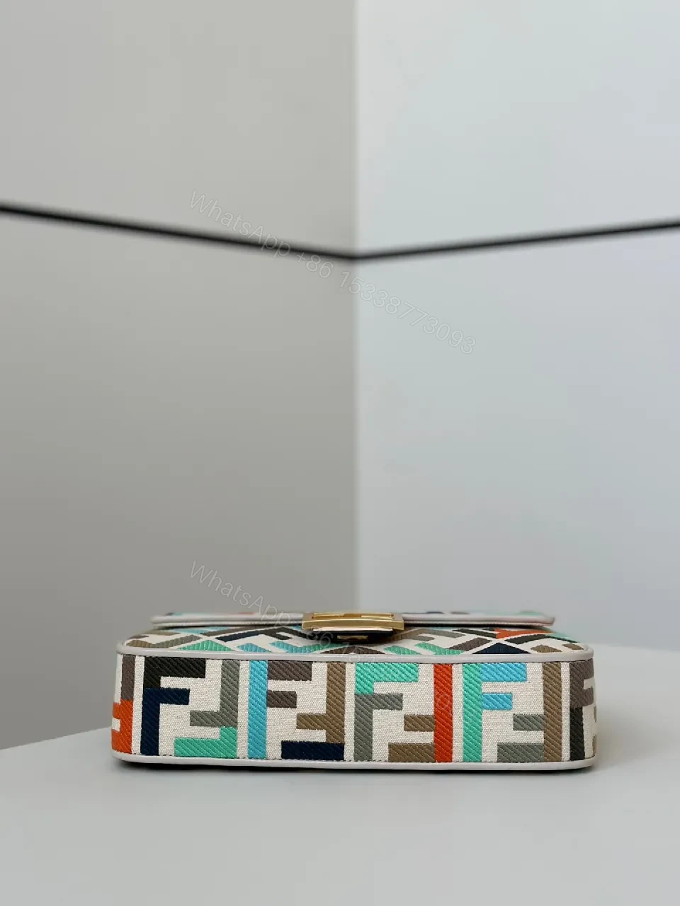 View 4 of Geometric Pattern Bag with Bold Gold Hardware Crossbody