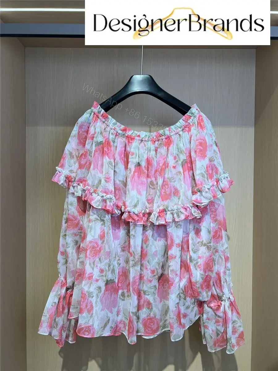 View 2 of Chloe Pink Rose-Print Off-the-Shoulder Top