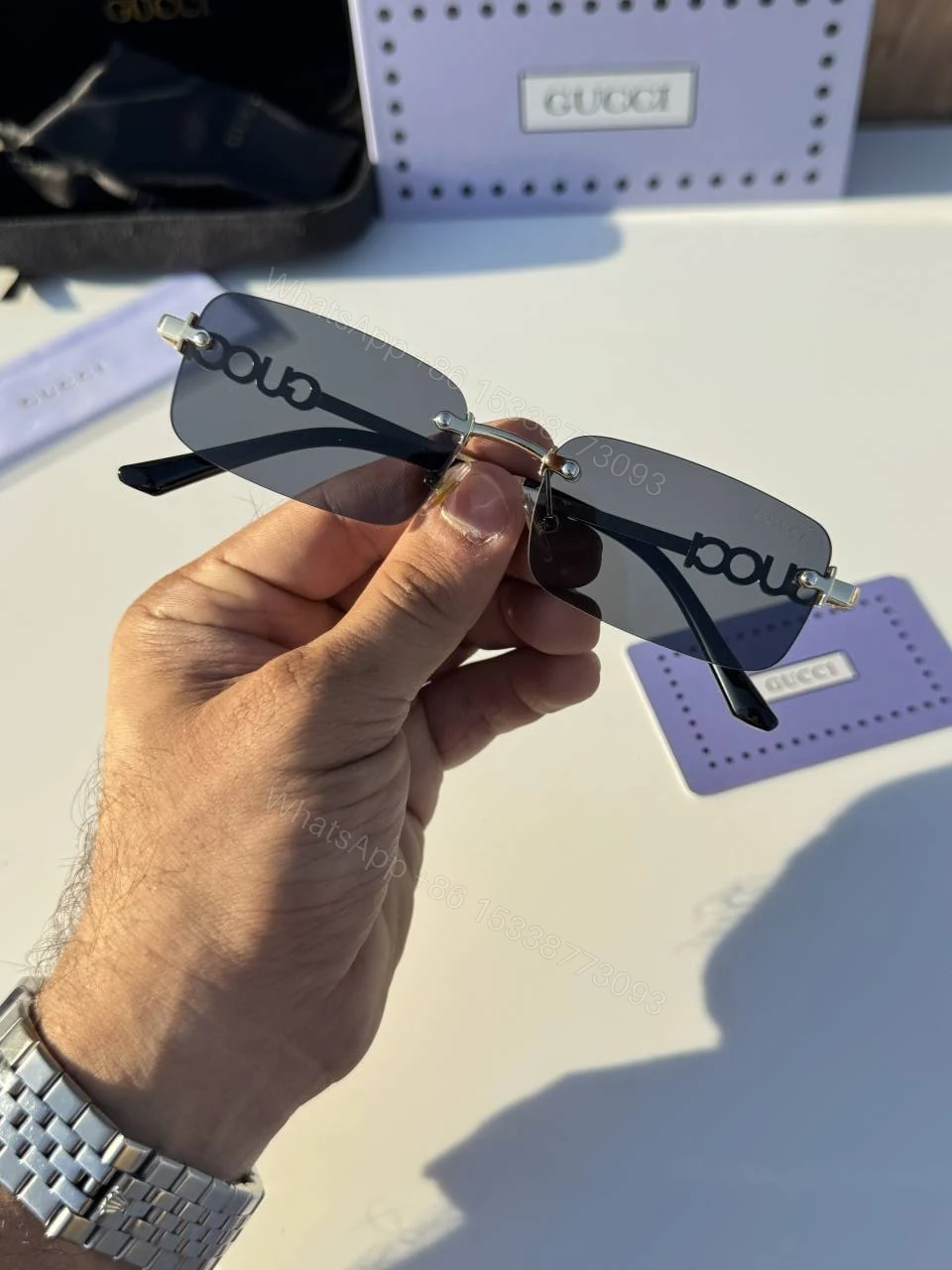 View 3 of First Copy Gucci 59011 Gold Black Luxury Designer Sunglasses Premium UV Protection Eyewear