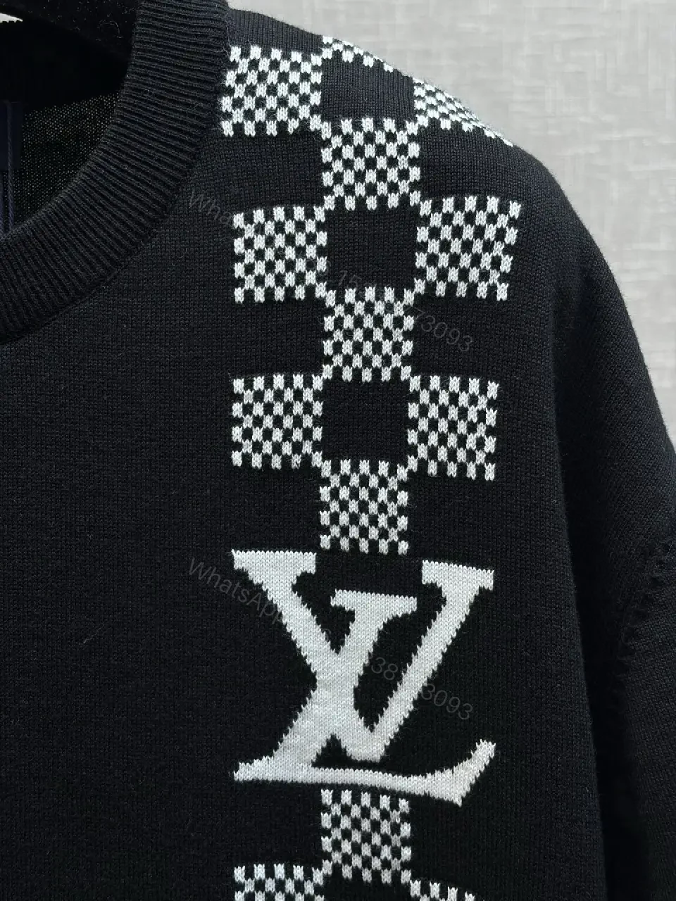 View 4 of Oversized Black Knit Tee: Luxe LV Stripe Streetwear Essential