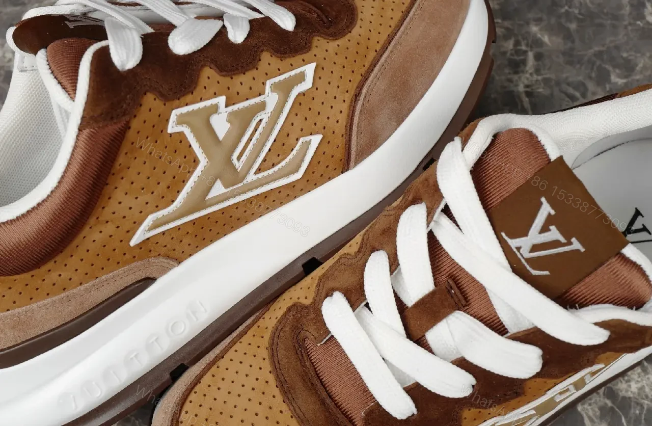 View 2 of Brown Leather Sneaker with LV Detailing - High-Top Comfort