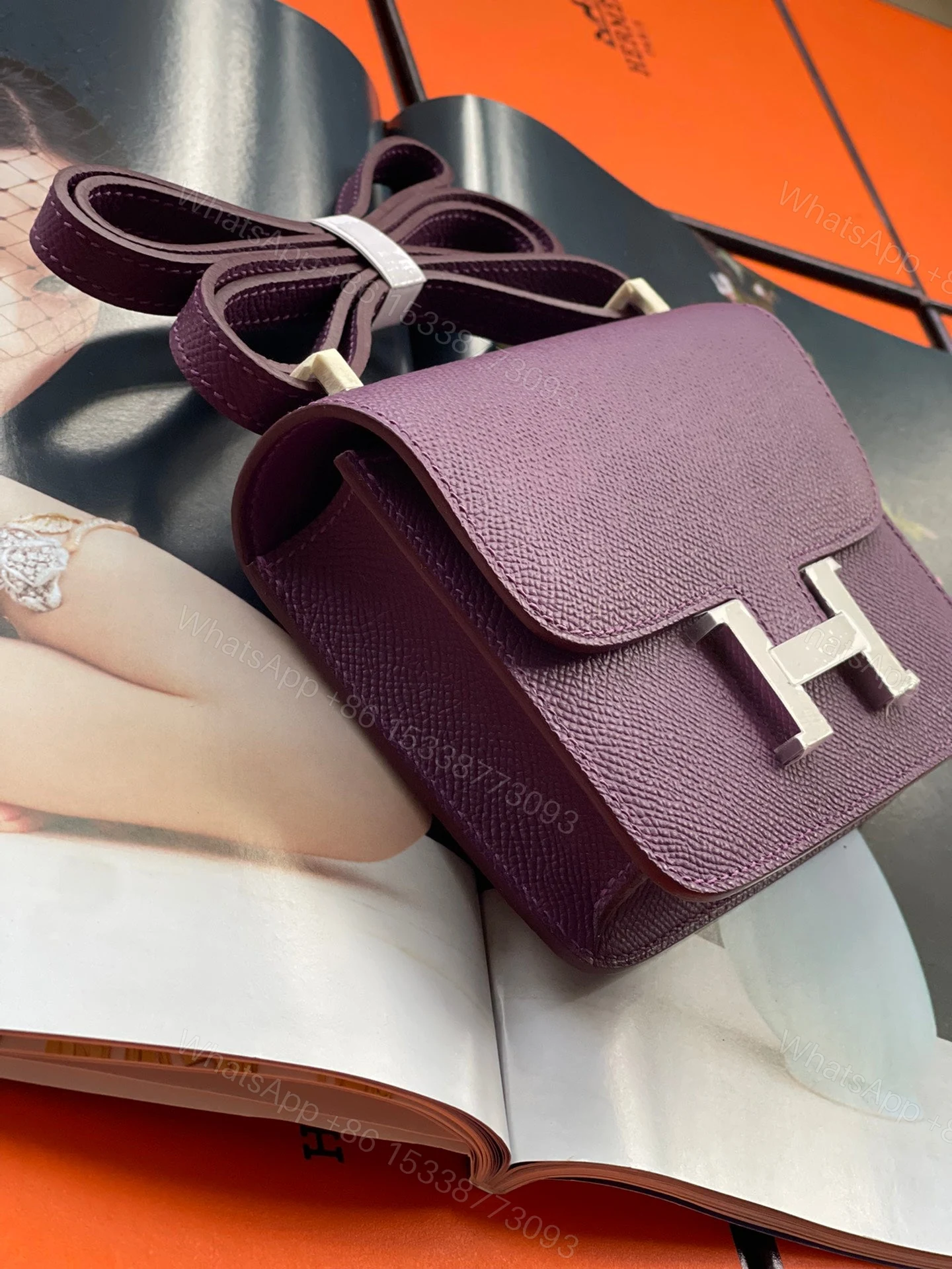 View 4 of H CONSTANCE MINI EPSOM SILVER-TONED HARDWARE VIOLET 14CM
