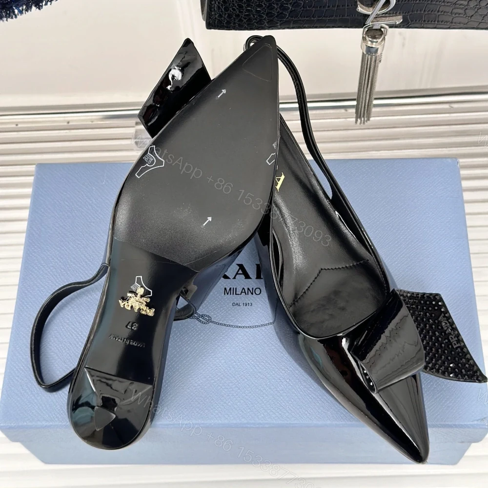 View 9 of 高仿Prada*1I345N水鑽蝴蝶結高踭鞋漆皮黑色5.5CM免檢版