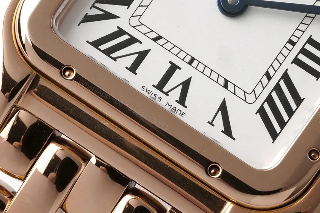 View 7 of GS Factory Cartier Panthère de Cartier Rose Gold Watch – 27x37mm, Silver Dial, Blue Hands, Steel Bracelet