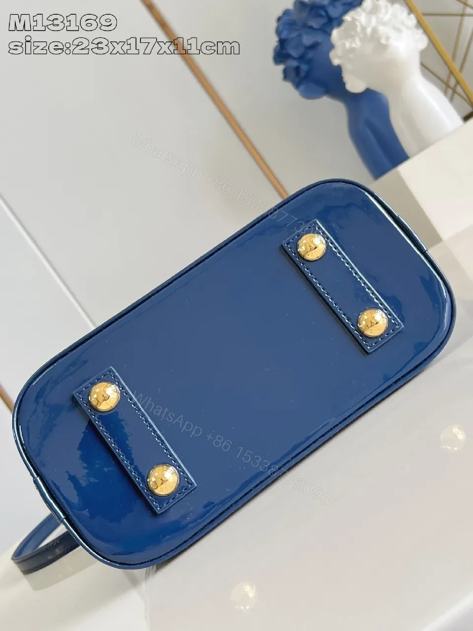 View 2 of Glossy Blue Satchel: Monogram-Texture Patent Tote