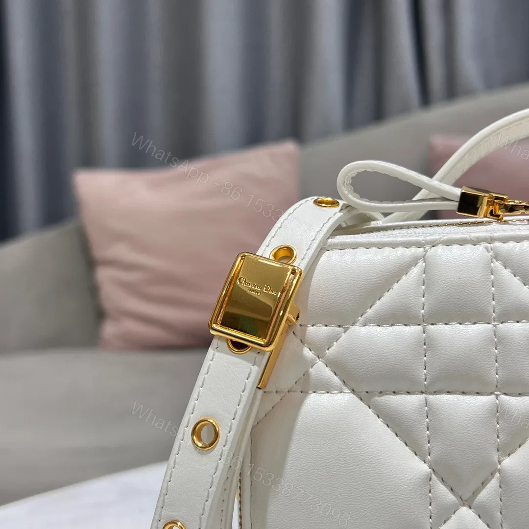 View 7 of Dior Plaid Replica 1:1 High Quality Handbag Smooth White Leather 18cm