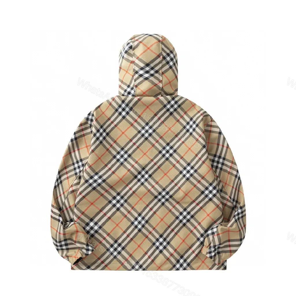 View 9 of Beige-Black-Orange Check Lightweight Windbreaker, Casual Style