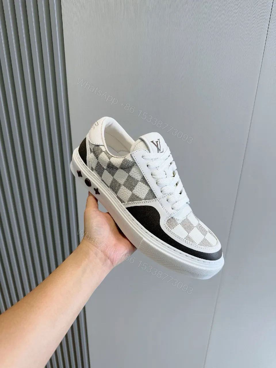 View 2 of Monochrome Checkerboard Sneakers with Signature LV Touch