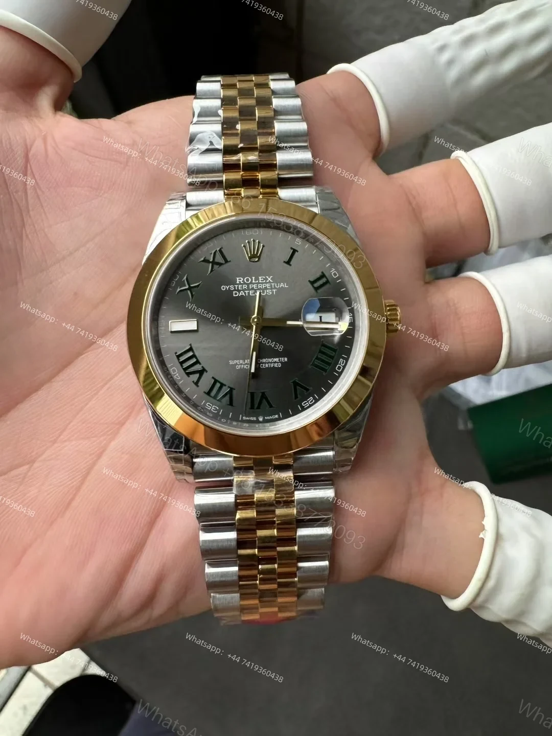 View 6 of Rolex Datejust M126303-0020 1:1 Replica Oystersteel & Yellow Gold Green Roman Dial Jubilee 41MM 3235 Movement Super Clone Watch