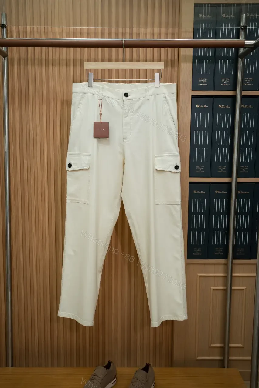 View 7 of Off-White Cream Cargo Pants with Smooth Twill, Relaxed Fit
