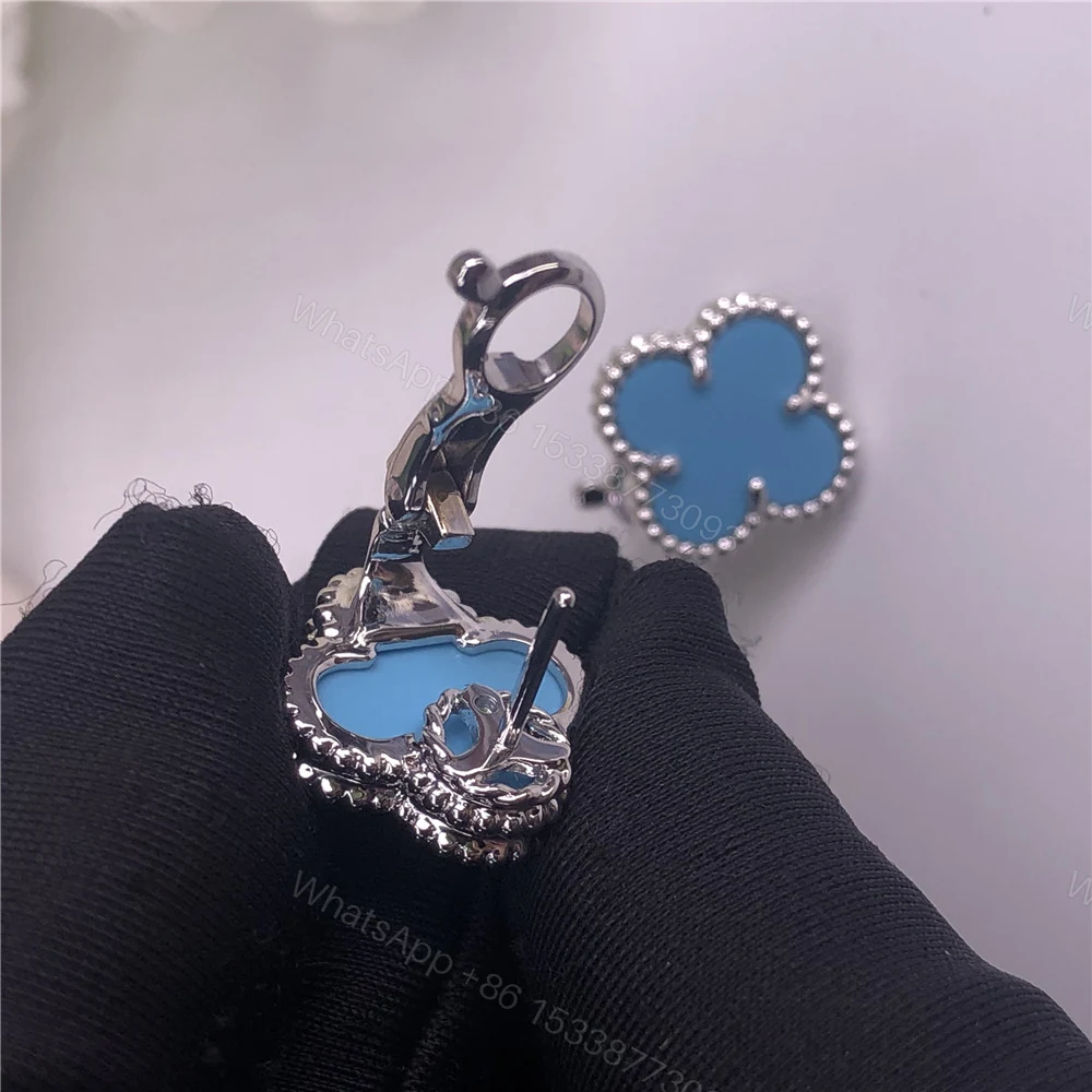 View 5 of Van Cleef & Arpels 18K White Gold Vintage Alhambra Earrings Turquoise