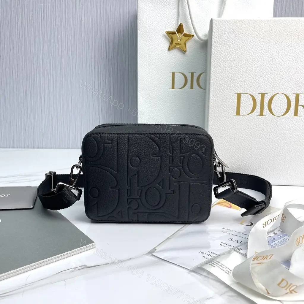 View 4 of Black Leather Crossbody: Embossed Texture, Modern Minimalist Bag