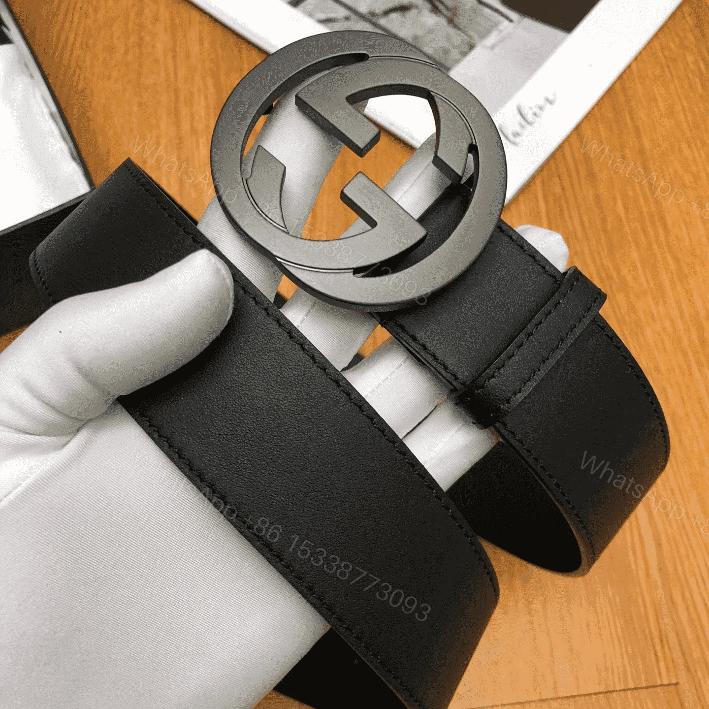 View 4 of GUCCI INTERLOCKING-G LEATHER BELT – B12