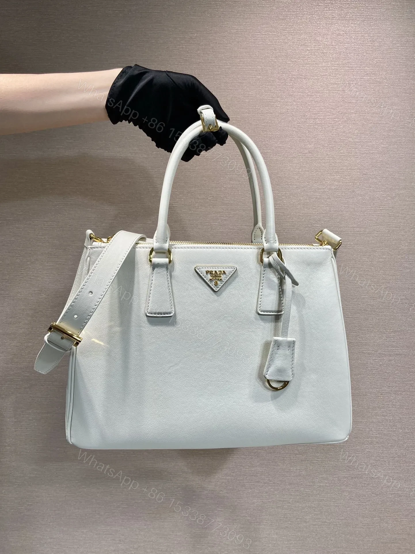 View 2 of LARGE GALLERIA BAG 32 IN WHITE SMOOTH CALFSKIN GOLD HARDWARE