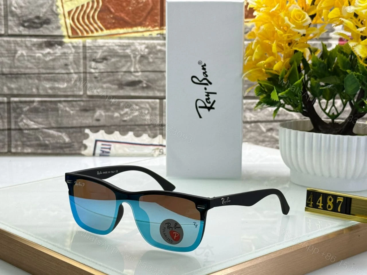 View 3 of Ray-Ban Square Sunglasses Black-Grey