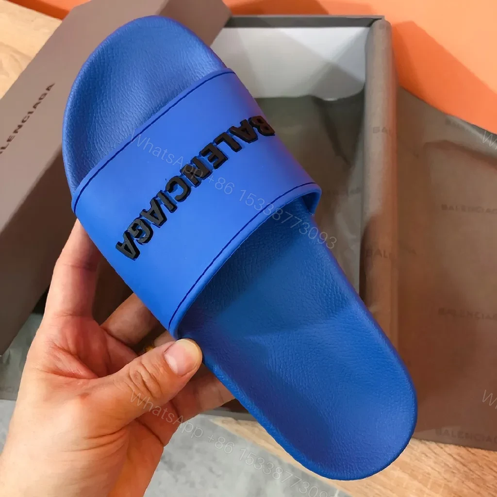 View 2 of Bold Blue Luxe Slides - Premium Faux Leather, Slip-On Comfort