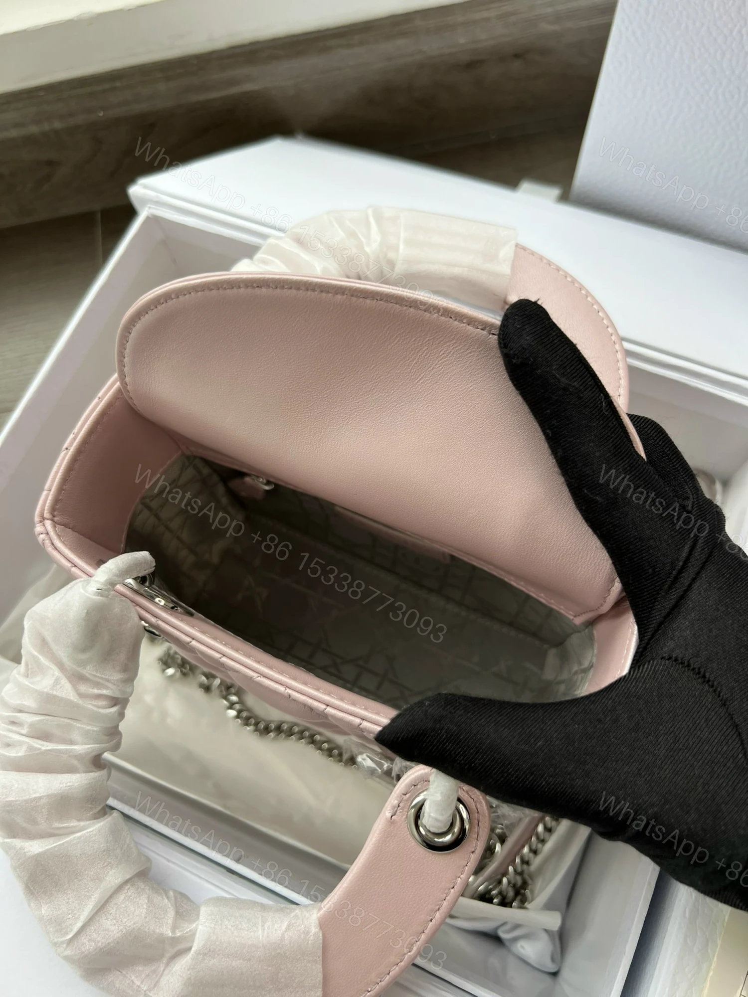 View 5 of Dior Lady Mini 3-Pocket Handbag Rep 1:1 High-Quality Pink 17cm