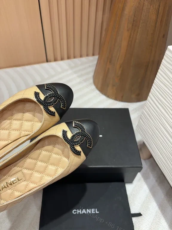 View 9 of Quilted Beige/Black Ballet Flats â€“ Luxe Hardware, Everyday