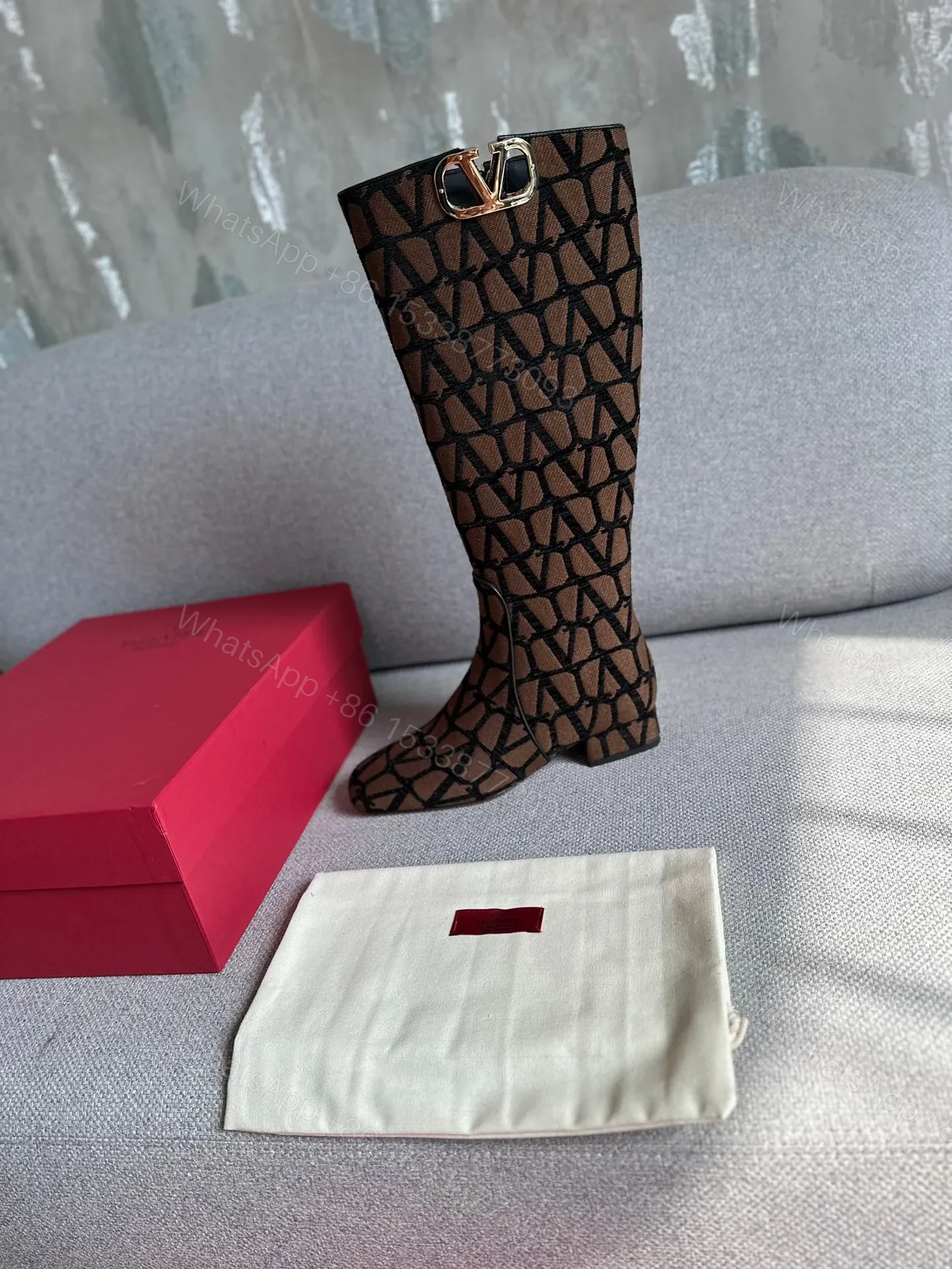 View 4 of Valentino Women Brown Patterned Fabric Boots