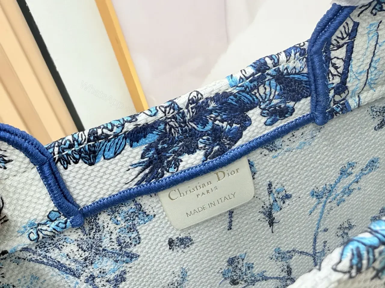 View 2 of Blue Canvas Handbag — Toile Crest Structured Crossbody Style