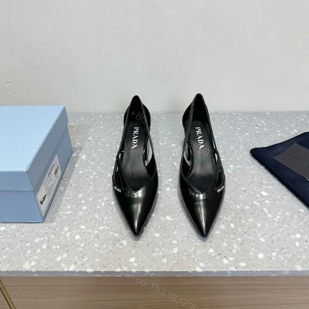 View 3 of 高仿Prada*1I747N尖頭粗跟高踭鞋5.5CM黑色免檢版