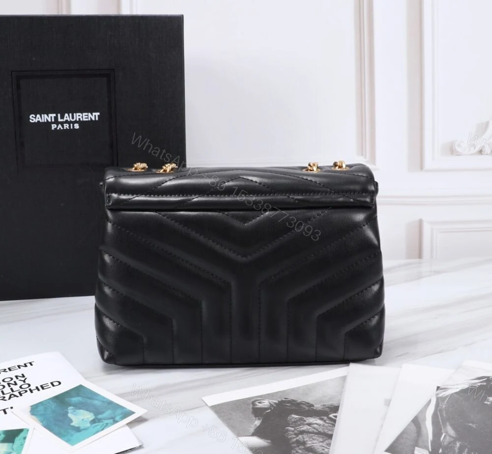 View 5 of Saint Laurent Loulou Small Chain Bag In Matelassé Y Black Gold 23Cm 494699DV7271000