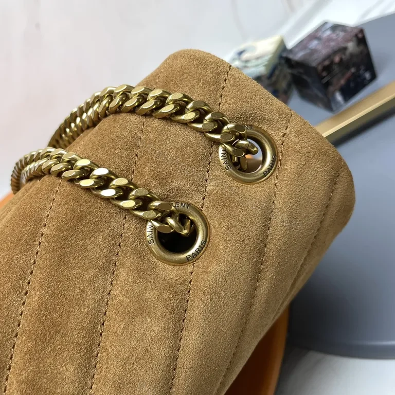View 3 of Chic Camel Suede Quilted Shoulder Bag with Gold Hardware