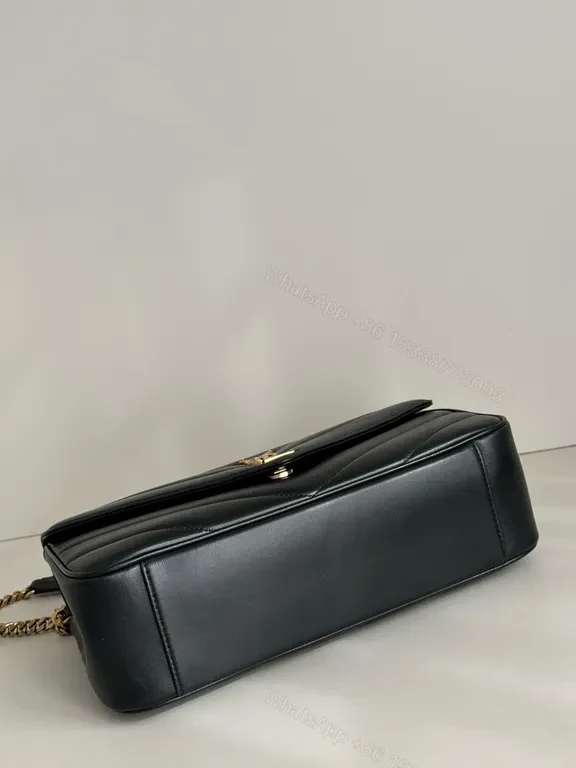 View 8 of Chic Black Quilted Leather Shoulder Bag with Gold Chain