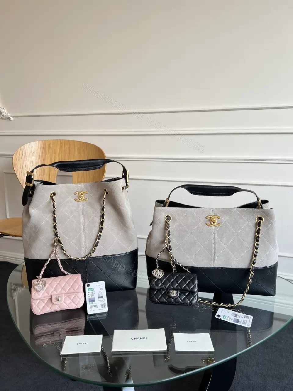 View 7 of Two-Tone Quilted Luxury Tote with Chain Detail Bag