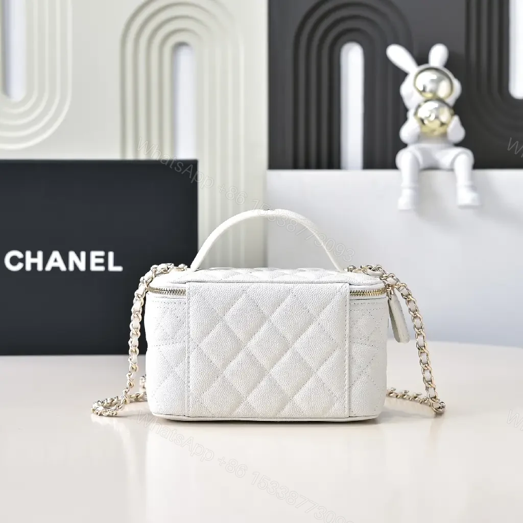 View 8 of Quilted White Belt Bag with Gold Emblem, Compact Luxury