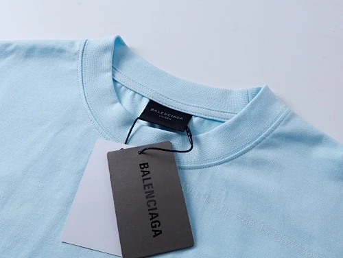 View 8 of Balenciaga Clothes Logo Embroidered Washed Distressed T-shirt Black/Blue