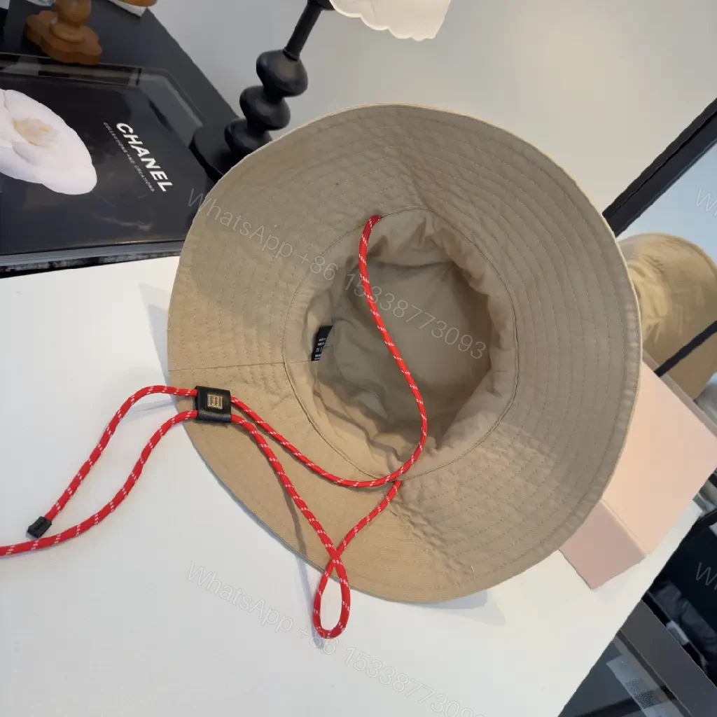 View 7 of Textured Beige Canvas Bucket Hat with Logo Detail