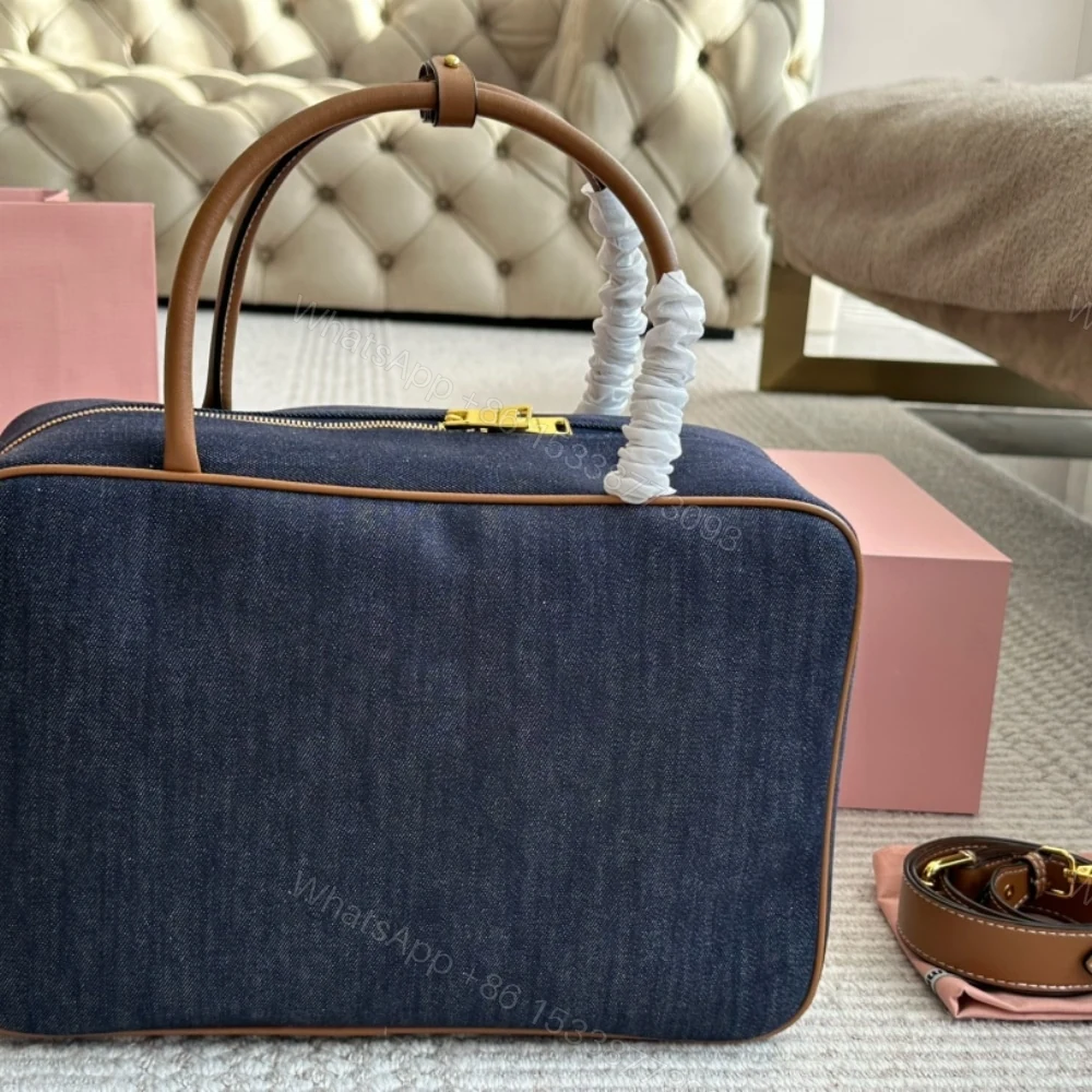 View 3 of MIUMIU BEAU DENIM TOP HANDLE BAG BLUE 35CM