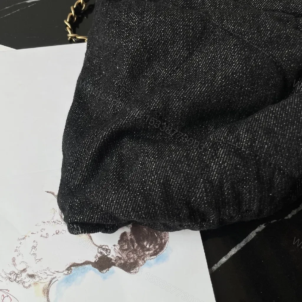 View 9 of Chic Denim Quilt Bag with Gold Hardware